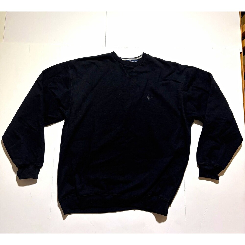 90s Nautica Men's Black Pullover Crew Neck Long Sleeve Fleece Sweatshirt Size XL